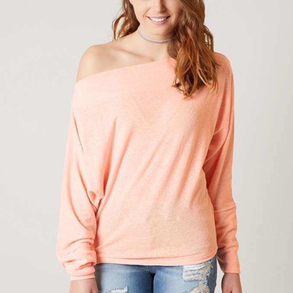 We The Free People Peach Valencia Boatneck Off Shoulder Dolmen Sleeve Women XL